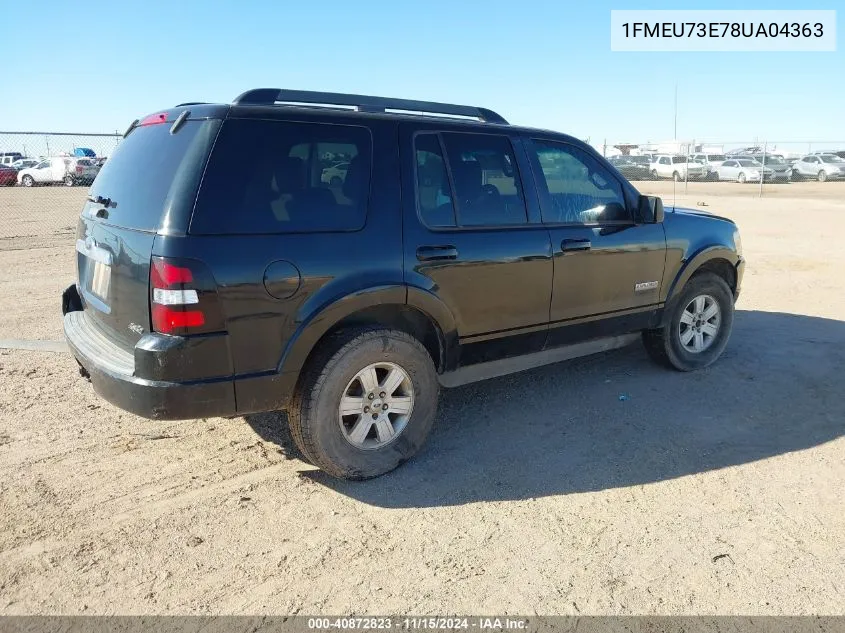 2008 Ford Explorer Xlt VIN: 1FMEU73E78UA04363 Lot: 40872823