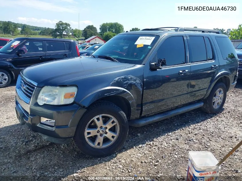 2010 Ford Explorer Xlt VIN: 1FMEU6DE0AUA46730 Lot: 40126662