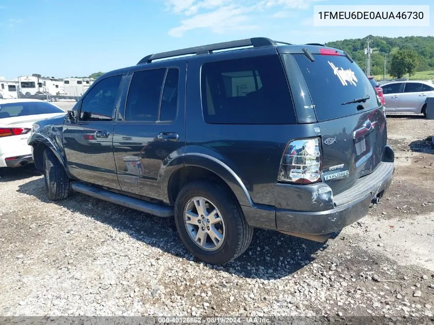 2010 Ford Explorer Xlt VIN: 1FMEU6DE0AUA46730 Lot: 40126662