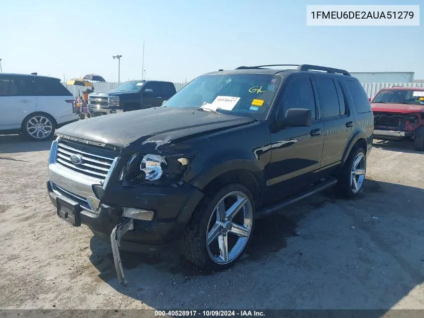 2010 Ford Explorer Xlt VIN: 1FMEU6DE2AUA51279 Lot: 40528917