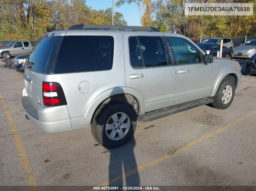 2010 Ford Explorer Xlt VIN: 1FMEU7DE3AUA75838 Lot: 40703091