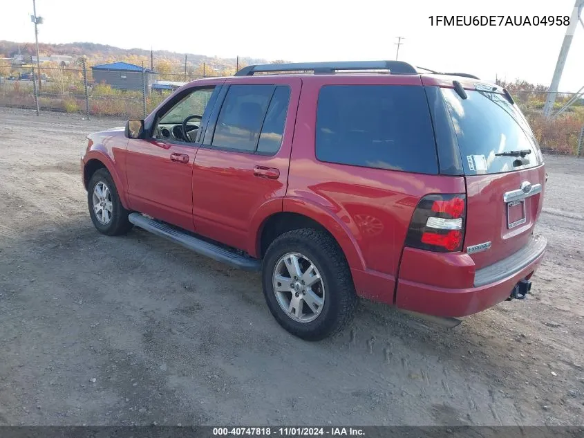 2010 Ford Explorer Xlt VIN: 1FMEU6DE7AUA04958 Lot: 40747818