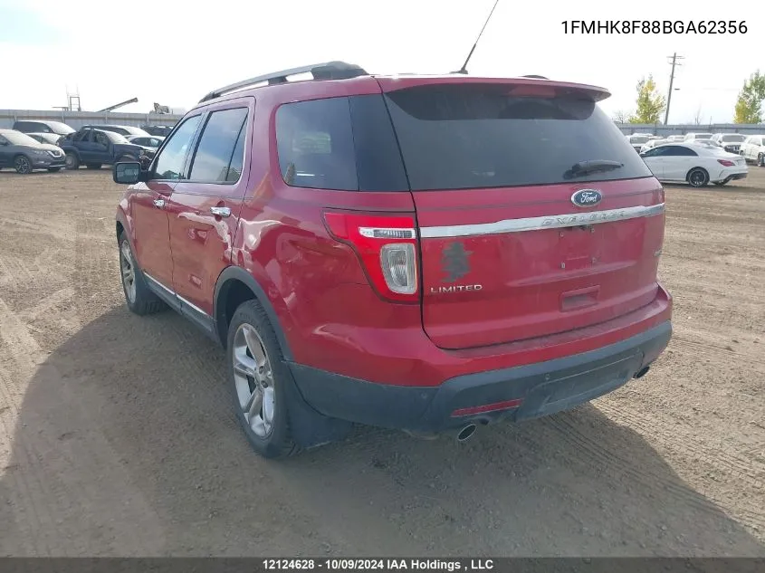 2011 Ford Explorer Limited VIN: 1FMHK8F88BGA62356 Lot: 12124628