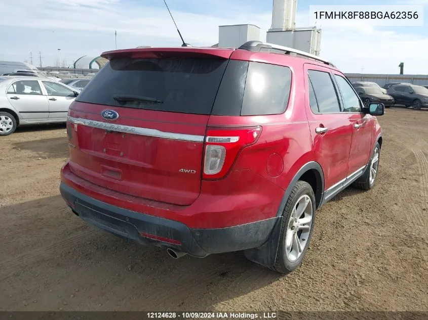 2011 Ford Explorer Limited VIN: 1FMHK8F88BGA62356 Lot: 12124628