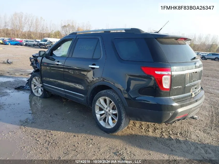 2011 Ford Explorer Limited VIN: 1FMHK8F83BGA26347 Lot: 12142010