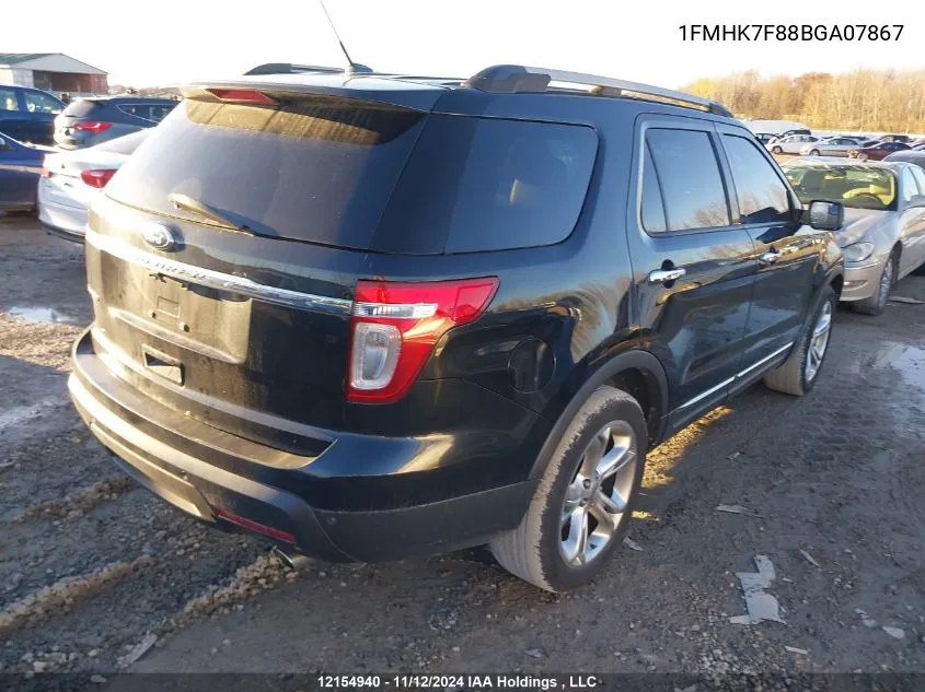 2011 Ford Explorer Limited VIN: 1FMHK7F88BGA07867 Lot: 12154940