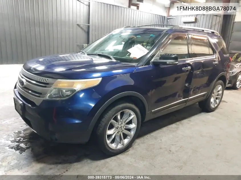 1FMHK8D88BGA78074 2011 Ford Explorer Xlt