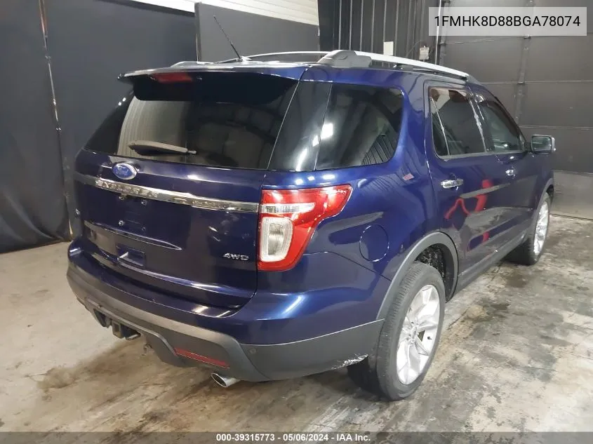 1FMHK8D88BGA78074 2011 Ford Explorer Xlt