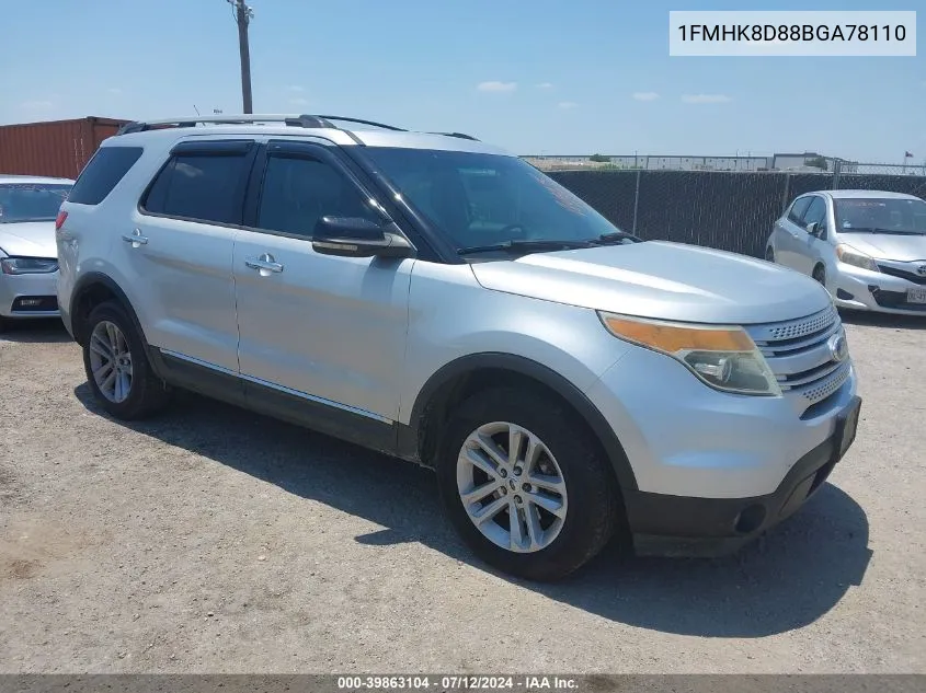 2011 Ford Explorer Xlt VIN: 1FMHK8D88BGA78110 Lot: 39863104