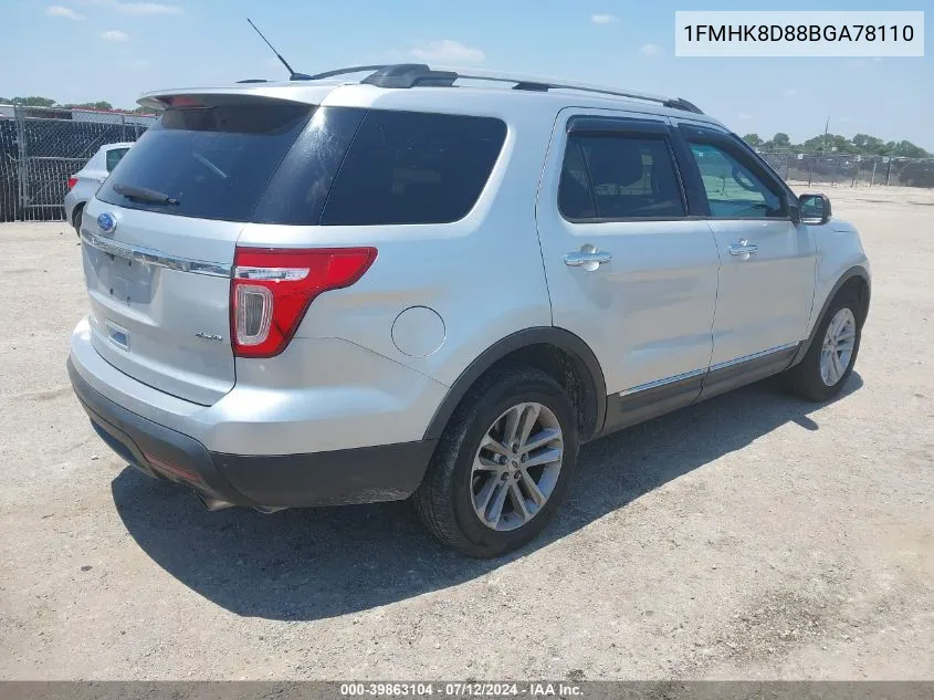 2011 Ford Explorer Xlt VIN: 1FMHK8D88BGA78110 Lot: 39863104