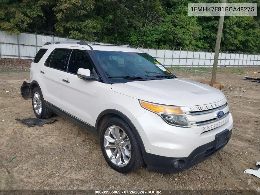 2011 Ford Explorer Limited VIN: 1FMHK7F81BGA48275 Lot: 39965869