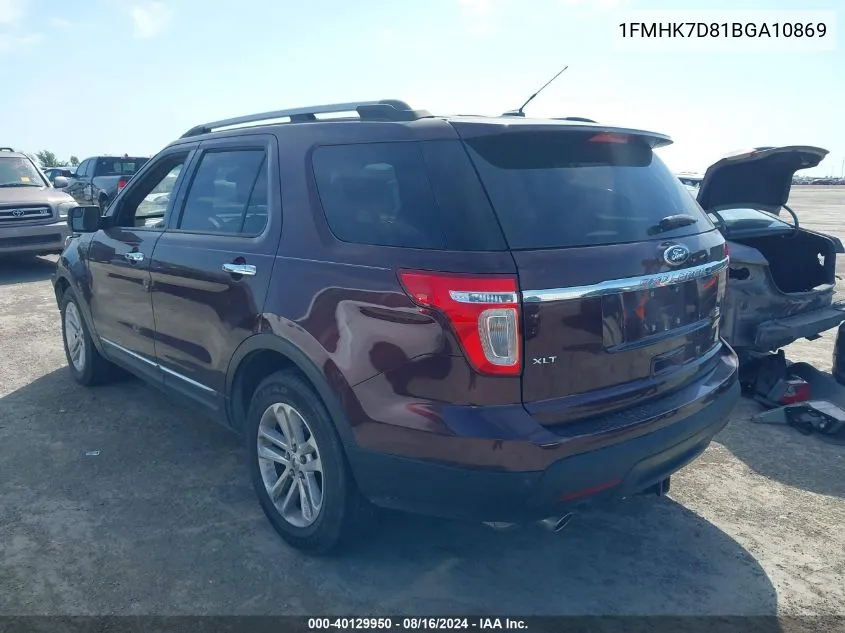 2011 Ford Explorer Xlt VIN: 1FMHK7D81BGA10869 Lot: 40129950