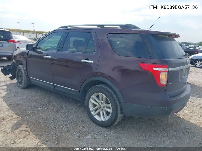 2011 Ford Explorer Xlt VIN: 1FMHK8D89BGA57136 Lot: 40245563