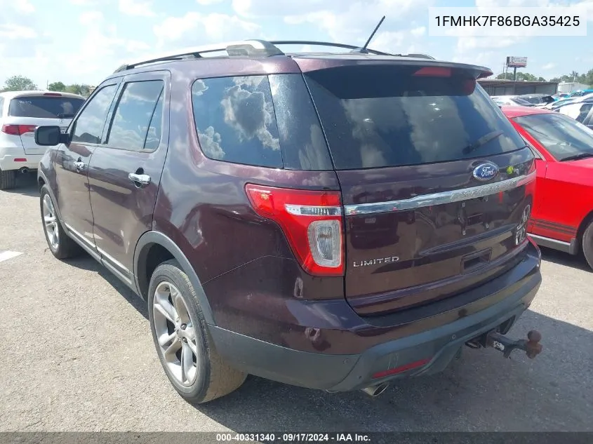 2011 Ford Explorer Limited VIN: 1FMHK7F86BGA35425 Lot: 40331340