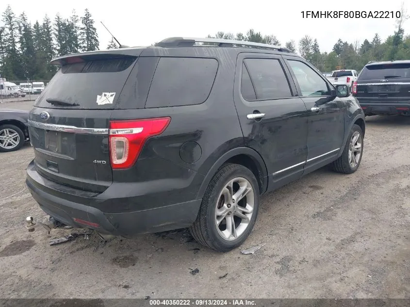 2011 Ford Explorer Limited VIN: 1FMHK8F80BGA22210 Lot: 40350222