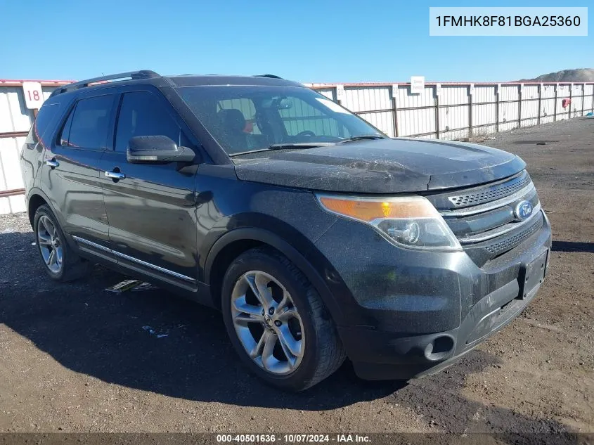 2011 Ford Explorer Limited VIN: 1FMHK8F81BGA25360 Lot: 40501636