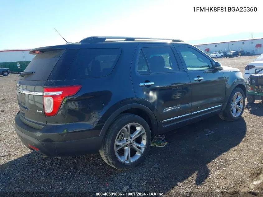 2011 Ford Explorer Limited VIN: 1FMHK8F81BGA25360 Lot: 40501636