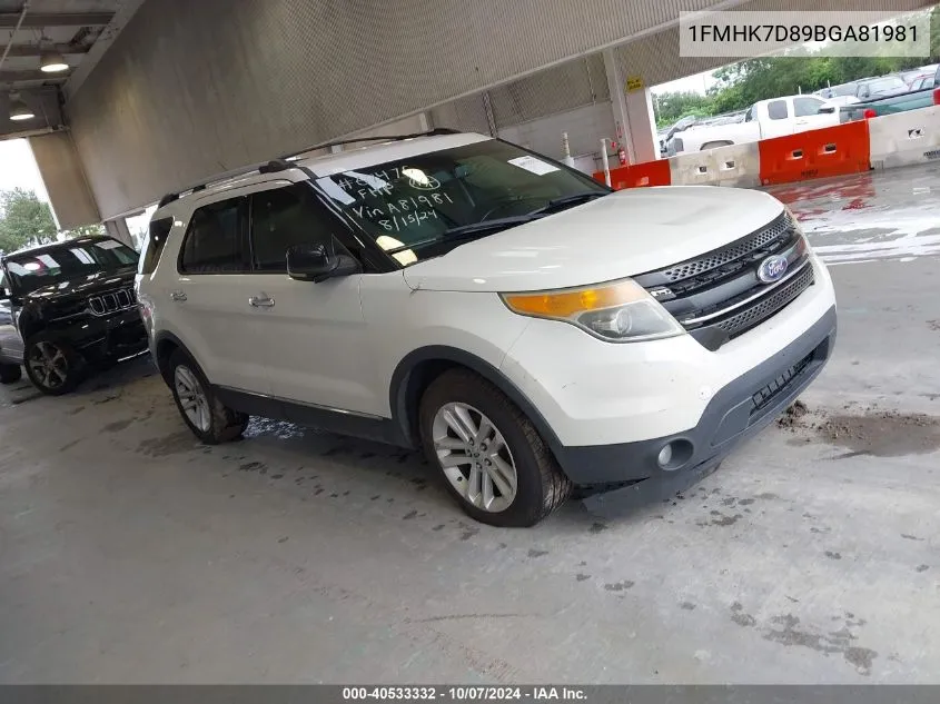 2011 Ford Explorer Xlt VIN: 1FMHK7D89BGA81981 Lot: 40533332