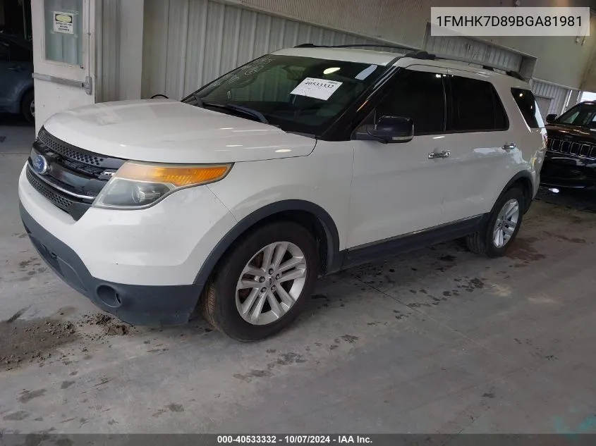 2011 Ford Explorer Xlt VIN: 1FMHK7D89BGA81981 Lot: 40533332