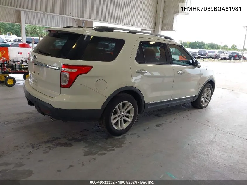 2011 Ford Explorer Xlt VIN: 1FMHK7D89BGA81981 Lot: 40533332