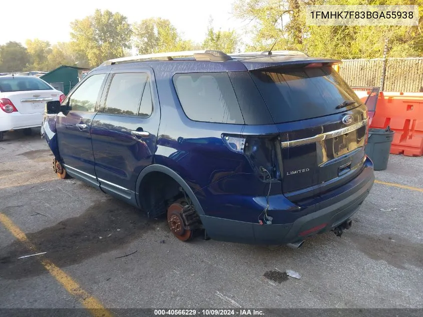 2011 Ford Explorer Limited VIN: 1FMHK7F83BGA55938 Lot: 40566229