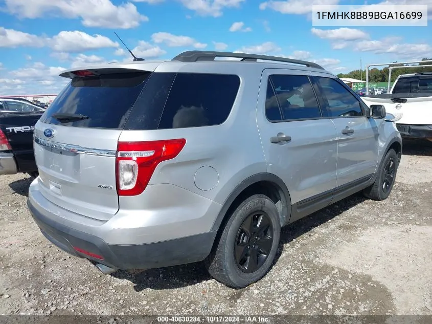 2011 Ford Explorer VIN: 1FMHK8B89BGA16699 Lot: 40630284