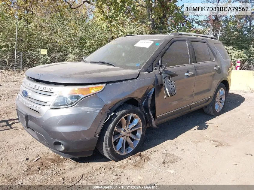 2011 Ford Explorer Xlt VIN: 1FMHK7D81BGA79562 Lot: 40643601