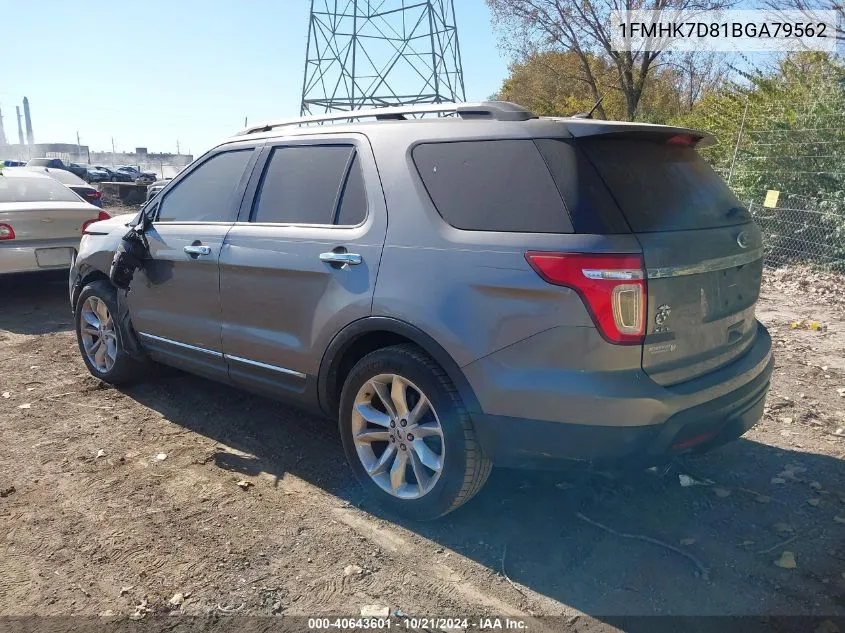 2011 Ford Explorer Xlt VIN: 1FMHK7D81BGA79562 Lot: 40643601