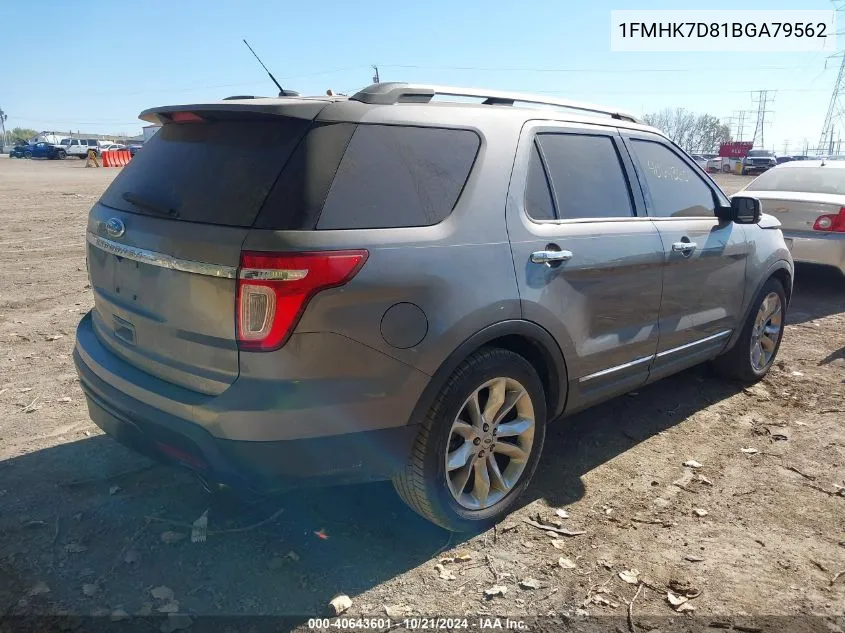 2011 Ford Explorer Xlt VIN: 1FMHK7D81BGA79562 Lot: 40643601