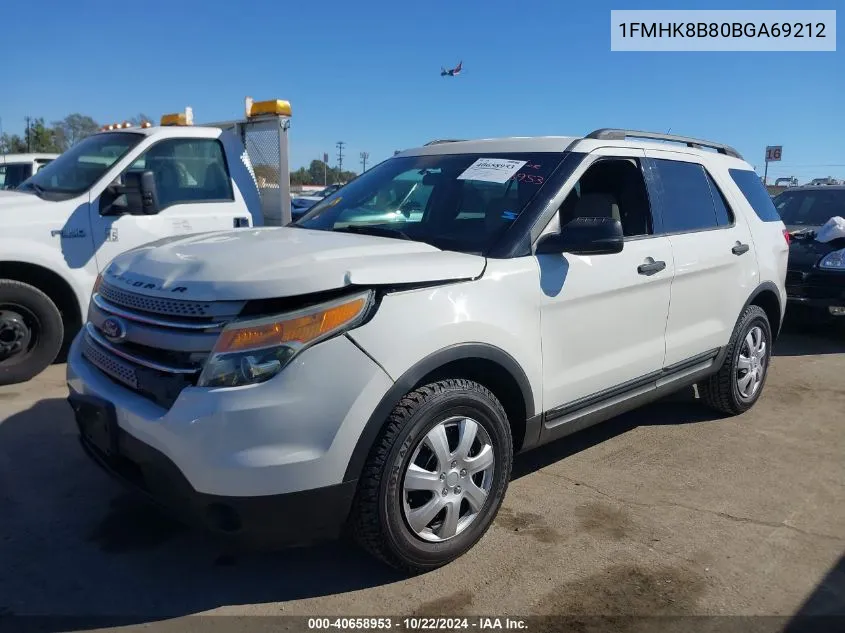 2011 Ford Explorer VIN: 1FMHK8B80BGA69212 Lot: 40658953