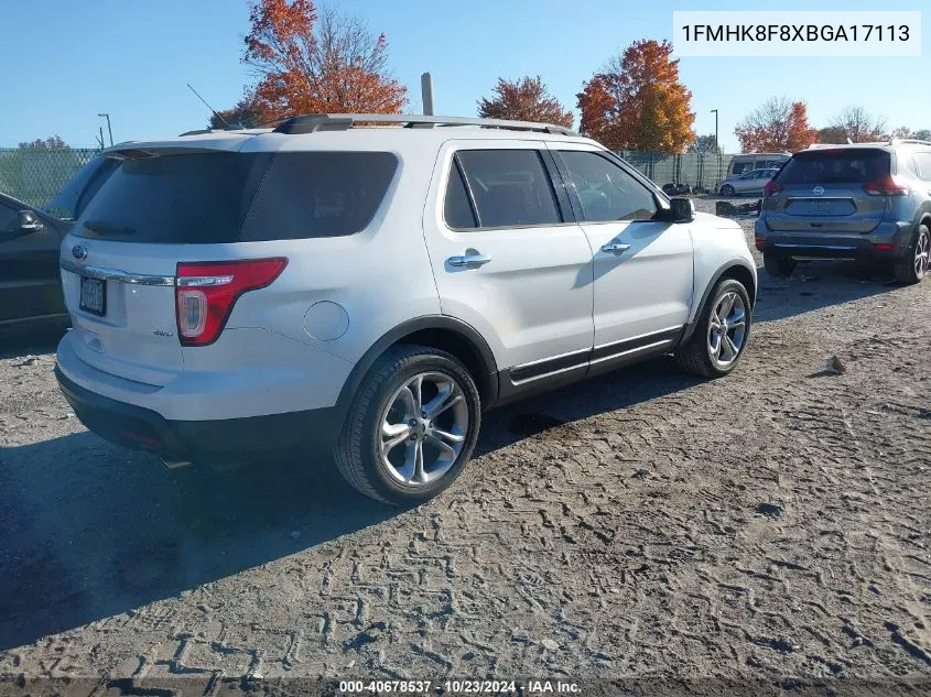 2011 Ford Explorer Limited VIN: 1FMHK8F8XBGA17113 Lot: 40678537