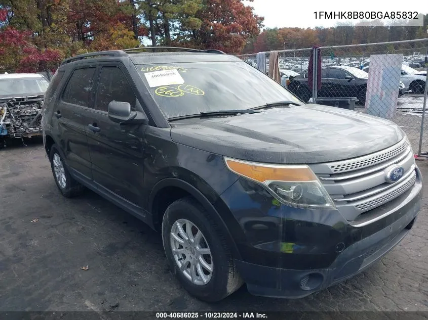 2011 Ford Explorer VIN: 1FMHK8B80BGA85832 Lot: 40686025