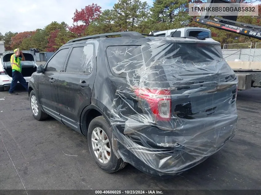 2011 Ford Explorer VIN: 1FMHK8B80BGA85832 Lot: 40686025