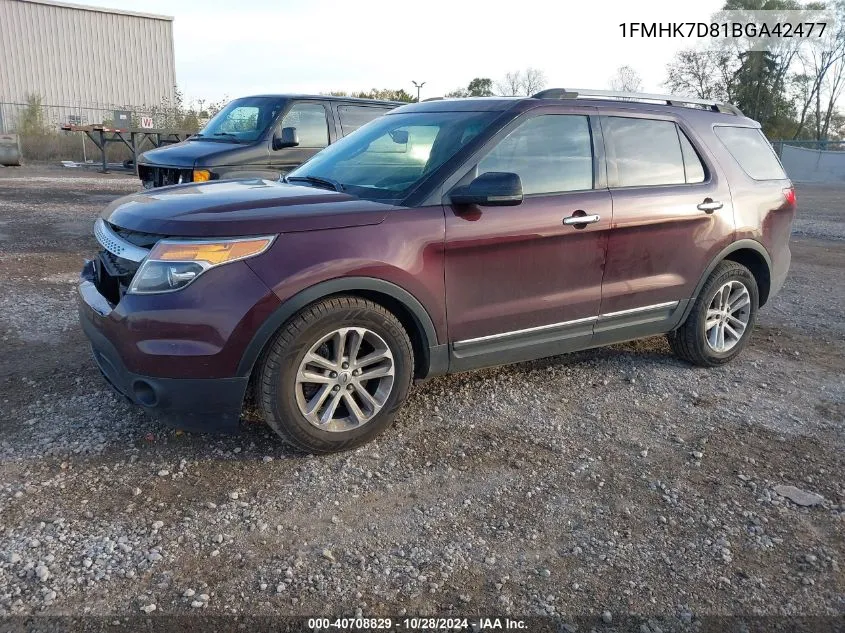 2011 Ford Explorer Xlt VIN: 1FMHK7D81BGA42477 Lot: 40708829