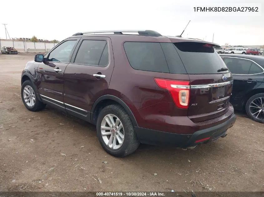 2011 Ford Explorer Xlt VIN: 1FMHK8D82BGA27962 Lot: 40741519