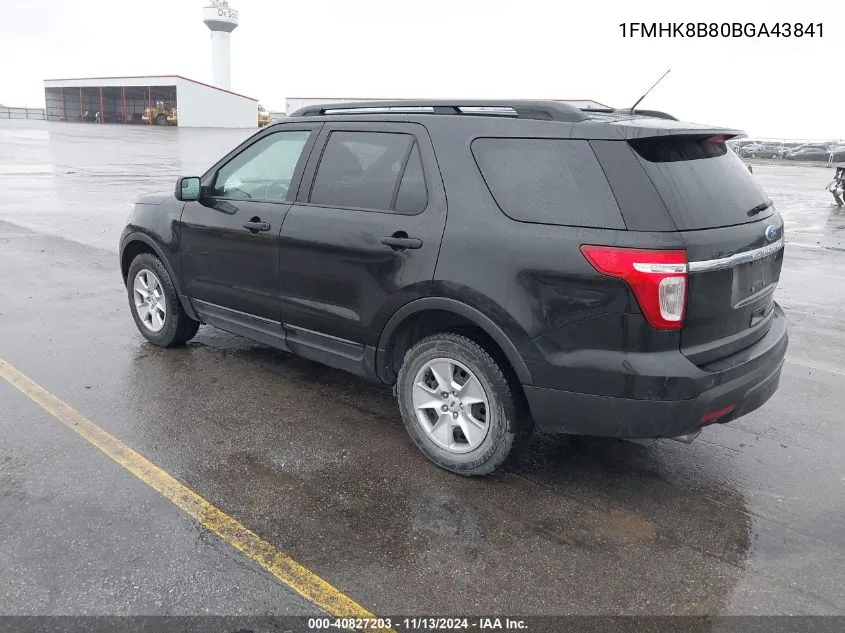 2011 Ford Explorer VIN: 1FMHK8B80BGA43841 Lot: 40827203