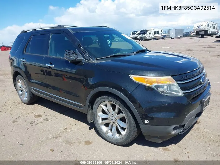 2012 Ford Explorer Limited VIN: 1FMHK8F85CGA92514 Lot: 39385306