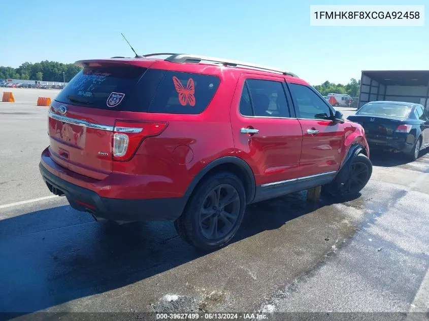 2012 Ford Explorer Limited VIN: 1FMHK8F8XCGA92458 Lot: 39627499