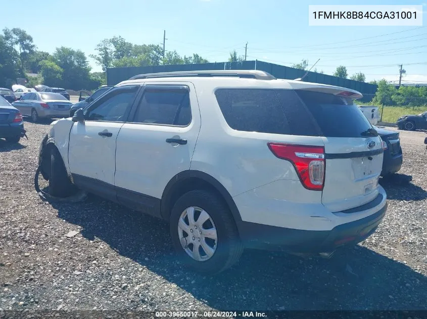 2012 Ford Explorer VIN: 1FMHK8B84CGA31001 Lot: 39650017