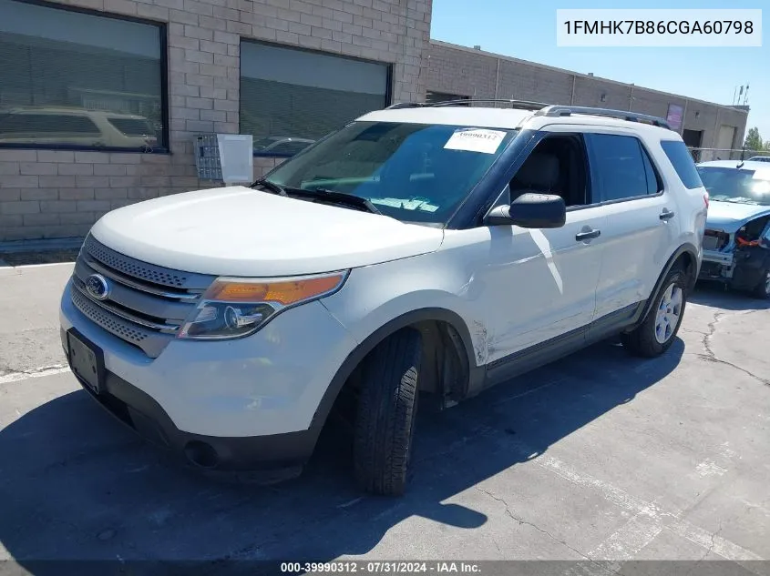 2012 Ford Explorer VIN: 1FMHK7B86CGA60798 Lot: 39990312