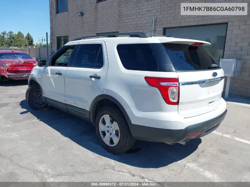 2012 Ford Explorer VIN: 1FMHK7B86CGA60798 Lot: 39990312