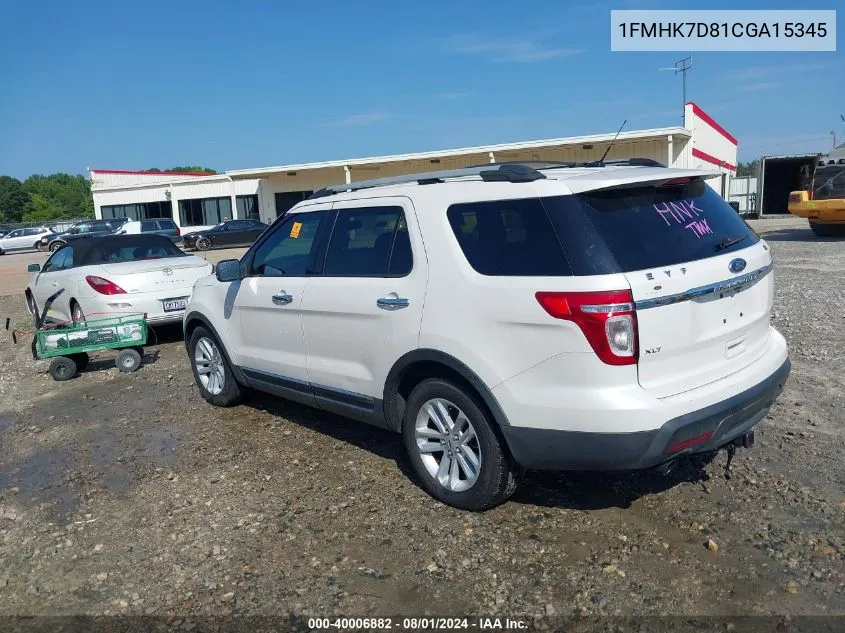 1FMHK7D81CGA15345 2012 Ford Explorer Xlt