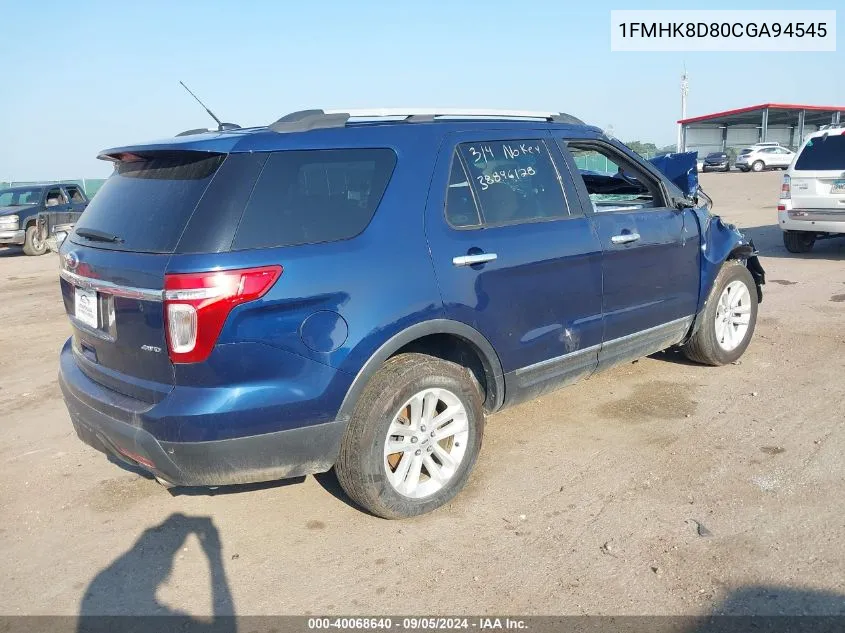 2012 Ford Explorer Xlt VIN: 1FMHK8D80CGA94545 Lot: 40068640