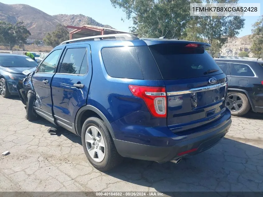 2012 Ford Explorer VIN: 1FMHK7B8XCGA52428 Lot: 40184582