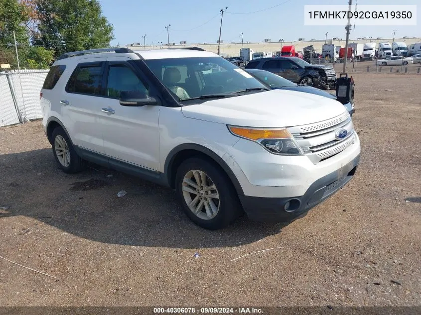 2012 Ford Explorer Xlt VIN: 1FMHK7D92CGA19350 Lot: 40306078