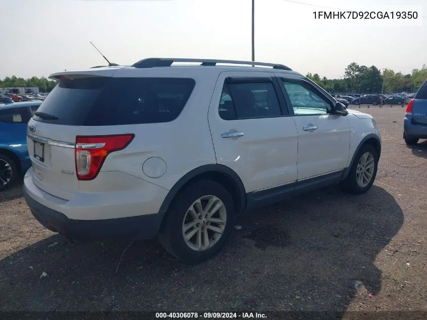 2012 Ford Explorer Xlt VIN: 1FMHK7D92CGA19350 Lot: 40306078