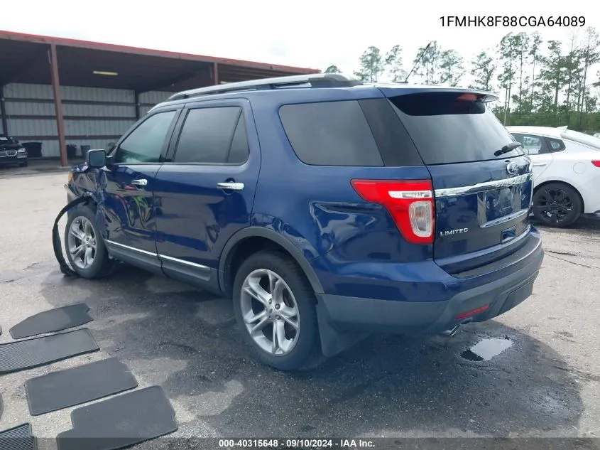 2012 Ford Explorer Limited VIN: 1FMHK8F88CGA64089 Lot: 40315648