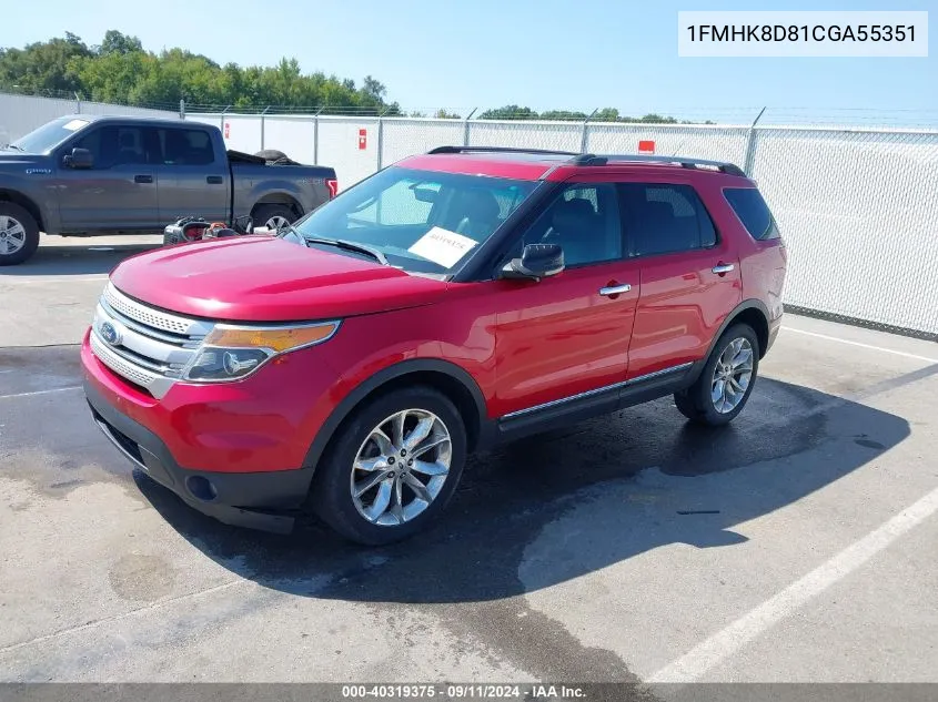 2012 Ford Explorer Xlt VIN: 1FMHK8D81CGA55351 Lot: 40319375