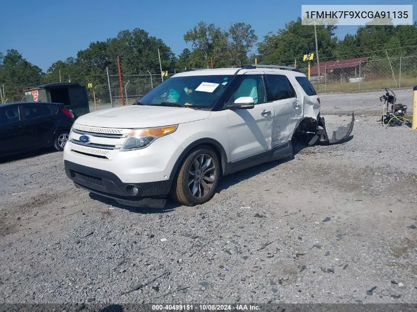 2012 Ford Explorer Limited VIN: 1FMHK7F9XCGA91135 Lot: 40499151