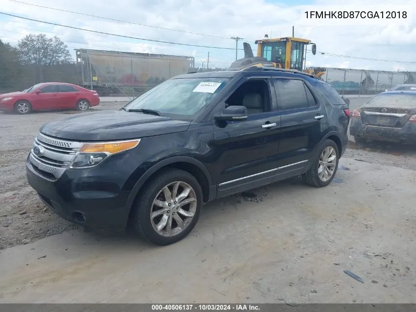 2012 Ford Explorer Xlt VIN: 1FMHK8D87CGA12018 Lot: 40506137